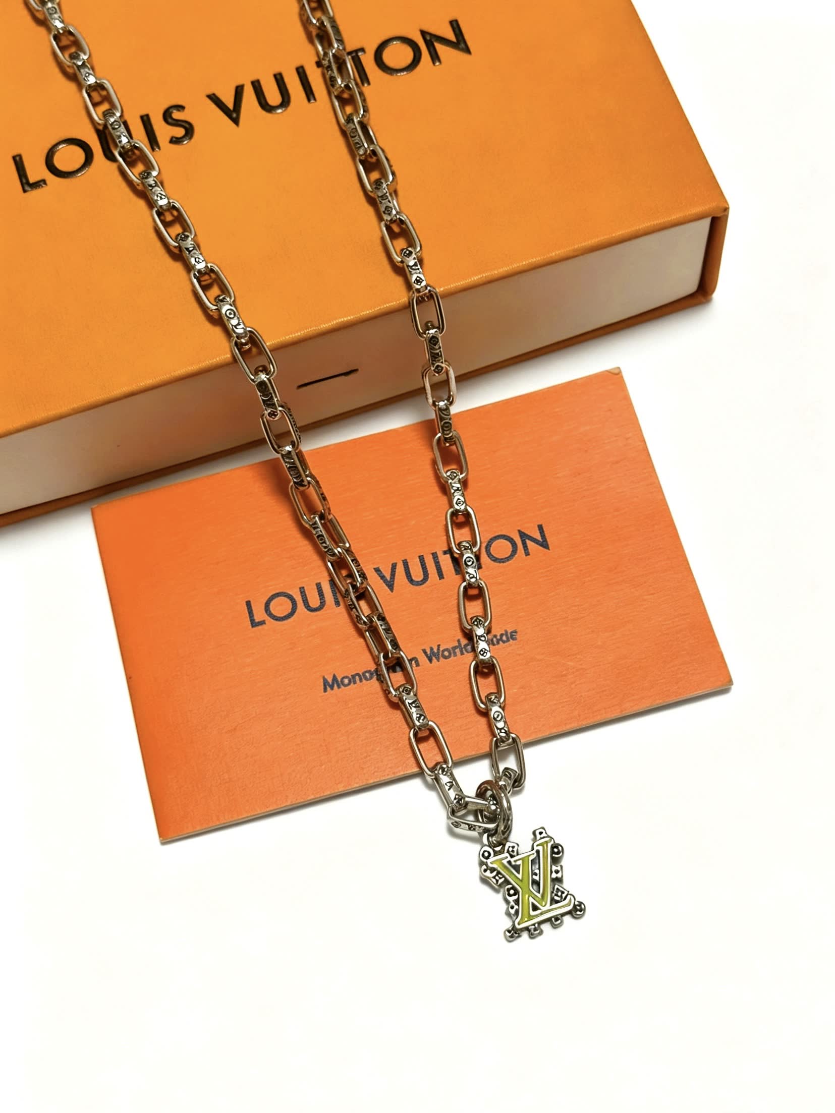 Louis Vuitton Silver Chain with LV Pendant
